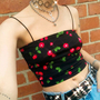 Cherry Print Camisole Top in White / Black-3