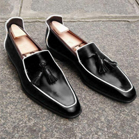 New Handmade Men Black Plain Tussel Dress Leather Shoes - Thumbnail 1