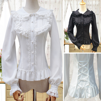 Lovely doll collar flouncing bow lantern sleeve blouses