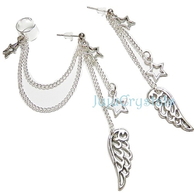 Star angel wing dangle ear cuff set