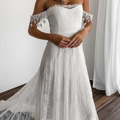 Charming a-line strapless white lace beach wedding dresses - Thumbnail 5