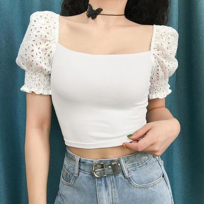 Square collar hollow out sleeve top