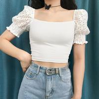 Square Collar Hollow out Sleeve Top - Thumbnail 2