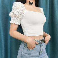 Square Collar Hollow out Sleeve Top - Thumbnail 3