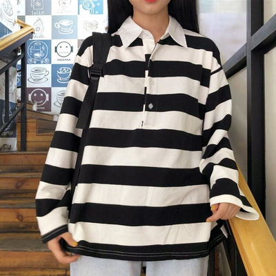 Harajuku color block stripe polo shirt