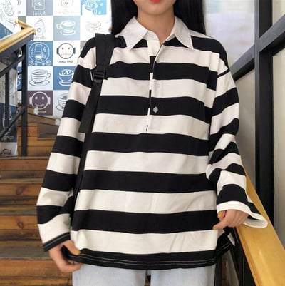 Harajuku Color Block Stripe Polo Shirt
