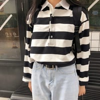 Harajuku Color Block Stripe Polo Shirt - Thumbnail 2