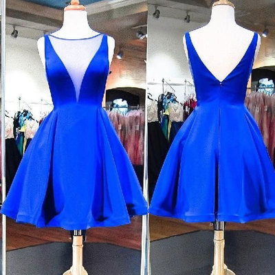 Sheer neck royal blue short homecoming dresses under 100 - Thumbnail 3