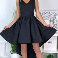 V Neck Black Hi Low Homecoming Dresses Prom Dress Under 100 - Thumbnail 1