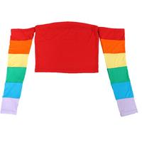Off Shoulder Rainbow Stripe Sleeve Top - Thumbnail 4