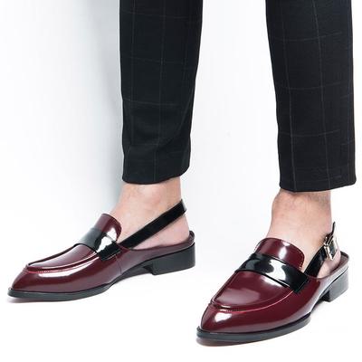 Handmade men burgundy & black open strap calf leather dress penny open loafers