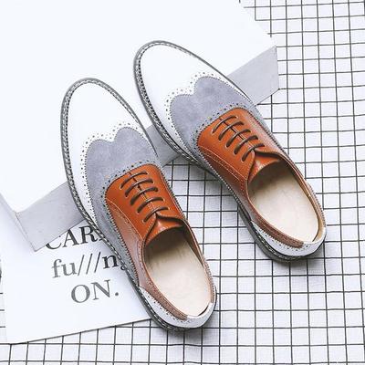 Men's Handmade Wing Tip Multi-color Leather & Suede Lace Up Formal Shoes