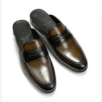 Handmade Men Brown & Black Leather Dress Formal Slip On Penny Open Loafers - Thumbnail 1