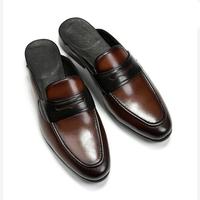 Handmade Men Burgundy & Black Leather Dress Formal Slip On Penny Open Loafers - Thumbnail 2