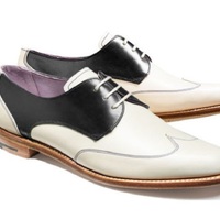 Handmade Men's Wing Tip Black & White Leather Dress Formal Shoes - Thumbnail 1