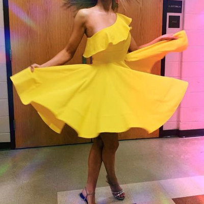 One shoulder yellow short homecoming dresses under 100 - Thumbnail 4