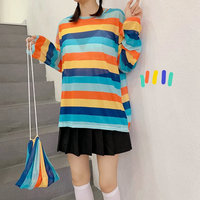 Color Block Stripe Mesh T-shirt - Thumbnail 1