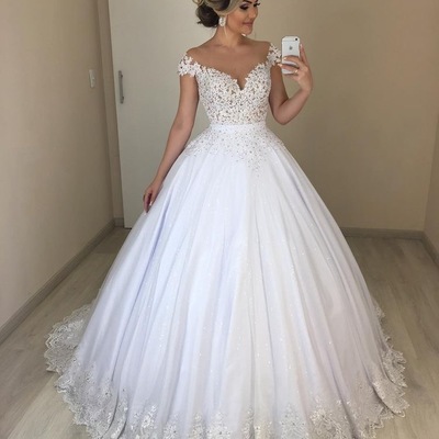 Off the shoulder ball gowns wedding dresses with lace - Thumbnail 5