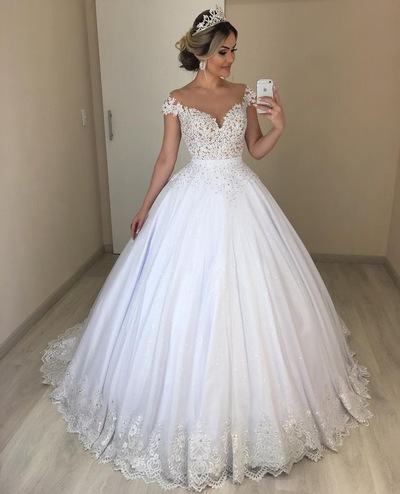 Off the Shoulder Ball Gowns Wedding Dresses with Lace