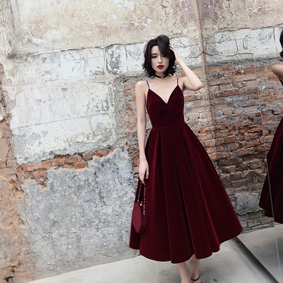 Cute v neck velvet short prom dress, burgundy homecoming dress - Thumbnail 5