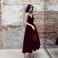 Cute v neck velvet short prom dress, burgundy homecoming dress - Thumbnail 3