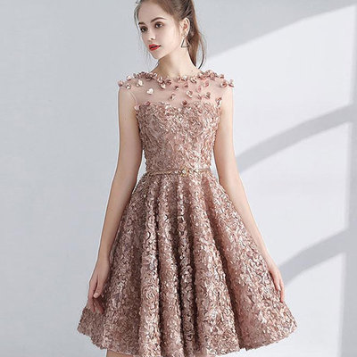 Cute a line round neck short prom dress, homecoming dress - Thumbnail 5