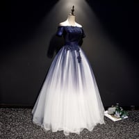 Dark blue sequins tulle long prom gown, evening dress - Thumbnail 2