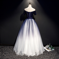 Dark blue sequins tulle long prom gown, evening dress - Thumbnail 3