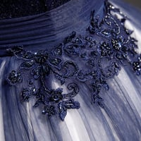 Dark blue sequins tulle long prom gown, evening dress - Thumbnail 4