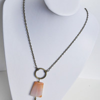 Long Necklace, Feather Necklace, Long Bohemian Style Necklace,Peach Agate Stone - Thumbnail 4