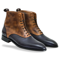 New Men's Handmade Brown & Black Ankle High Leather Lace Up Boots - Thumbnail 1