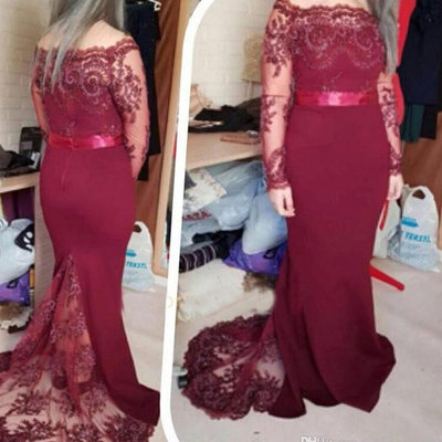 Mermaid long sleeves burgundy mother of the bride dresses  - Thumbnail 4