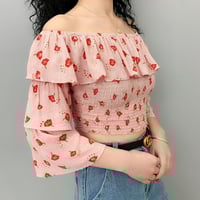 Vintage Off Shoulder Floral Flower Printed Flounce Top - Thumbnail 3