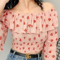 Vintage Off Shoulder Floral Flower Printed Flounce Top - Thumbnail 4