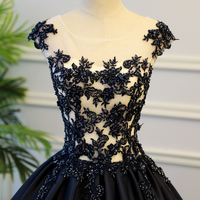 Dark blue lace long prom gown, evening dress - Thumbnail 1