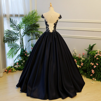 Dark blue lace long prom gown, evening dress - Thumbnail 4