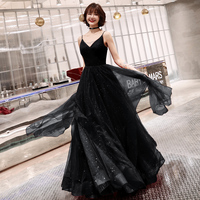 Stylish v neck tulle long prom dress, evening dress - Thumbnail 4