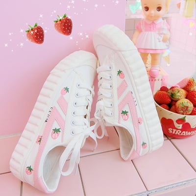 New sweet and lovely strawberry canvas shoes sneakers - Thumbnail 5