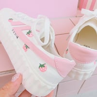 New sweet and lovely strawberry canvas shoes sneakers - Thumbnail 3