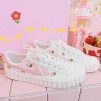 New sweet and lovely strawberry canvas shoes sneakers - Thumbnail 1