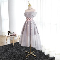 Cute off shoulder applique high low prom dress,homecoming dresses - Thumbnail 3