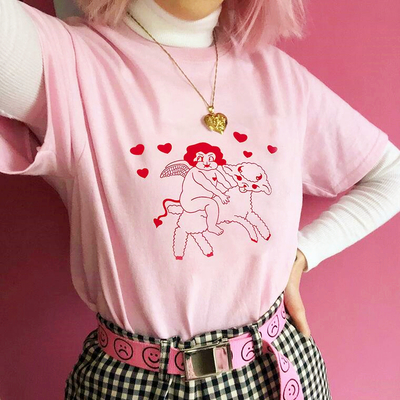 Angel heart printed pastel pink tee