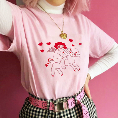 Angel Heart Printed Pastel Pink Tee
