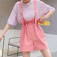 Sweet Candy Color Flounce Overalls Suspender Shorts - Thumbnail 4