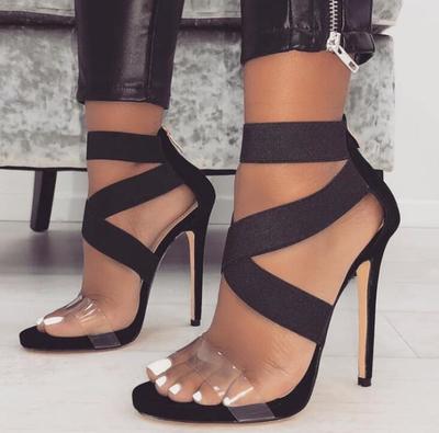 Patchwork Zipper Stiletto Heel Sandals Fashion High-Heeled Sandals G5580
