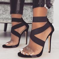 Patchwork Zipper Stiletto Heel Sandals Fashion High-Heeled Sandals G5580 - Thumbnail 3