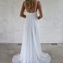 Elegant A-Line V Neck Open Back White Lace Beach Wedding Dresses,Simple Wedding Gown-2
