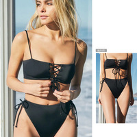 Women's Sexy Lace-Up Beandeau High Wasited Bikini Set 2PCS Swimsuits - Thumbnail 3