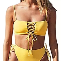 Women's Sexy Lace-Up Beandeau High Wasited Bikini Set 2PCS Swimsuits - Thumbnail 1
