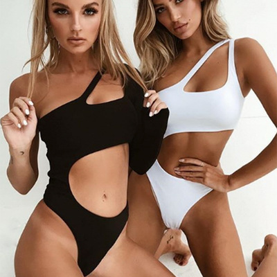 Women's sexy one shoulder bathing suit cut out one piece swimsuit - Thumbnail 3